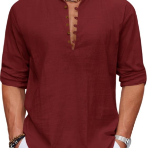 Macsivo Men's Stylish Mandarin Collar Kurta | Casual Ethnic Fusion Shirt for Daily, Party & Travel | Full Sleeves | Cotton Polyester Blend Comfort Fit Short Kurta